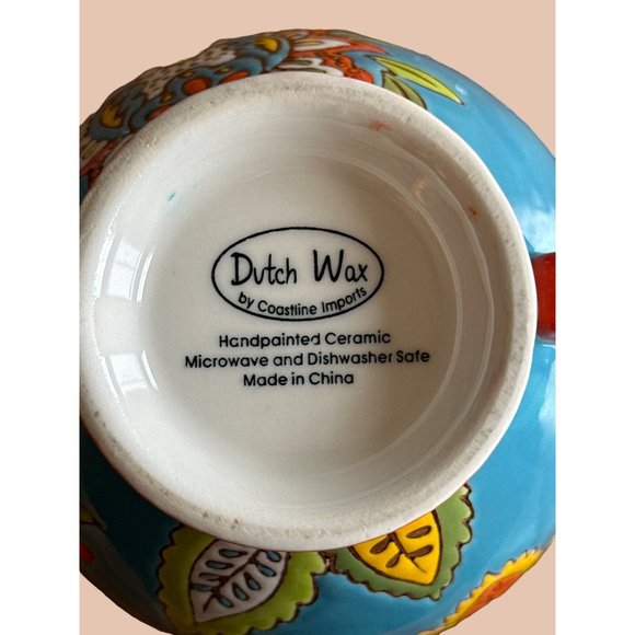 DUTCH WAX Porcelain Hand Painted Floral Blue Mug by Coastline Imports 12oz - Picture 6 of 9